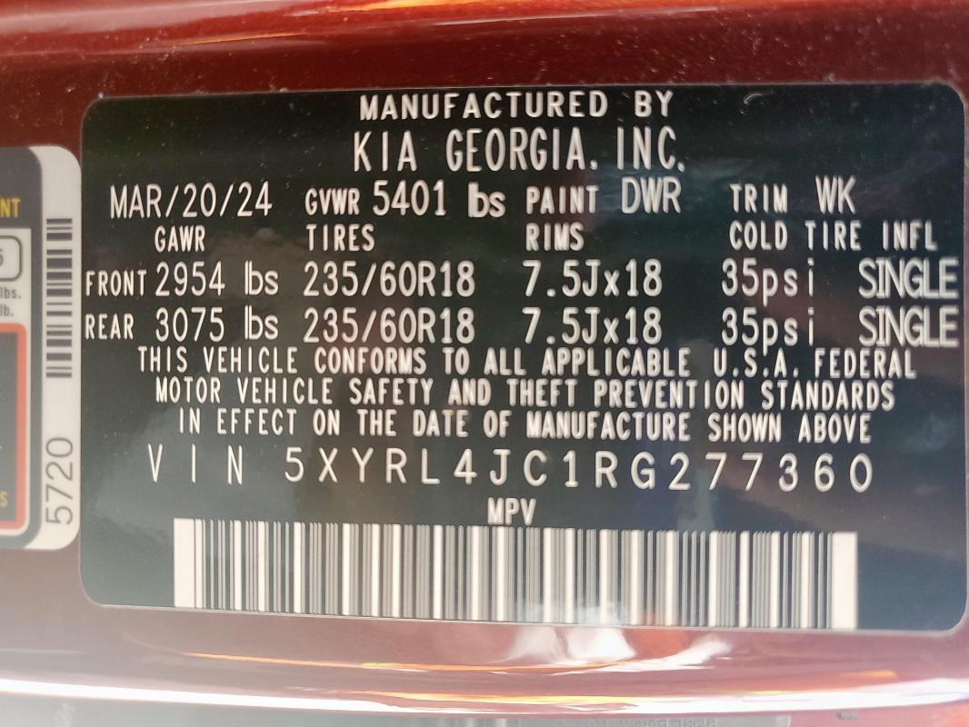 2024 KIA SORENTO S 5XYRL4JC1RG277360