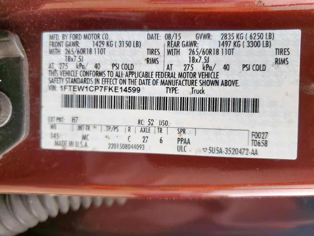 2015 FORD F150 SUPER - 1FTEW1CP7FKE14599