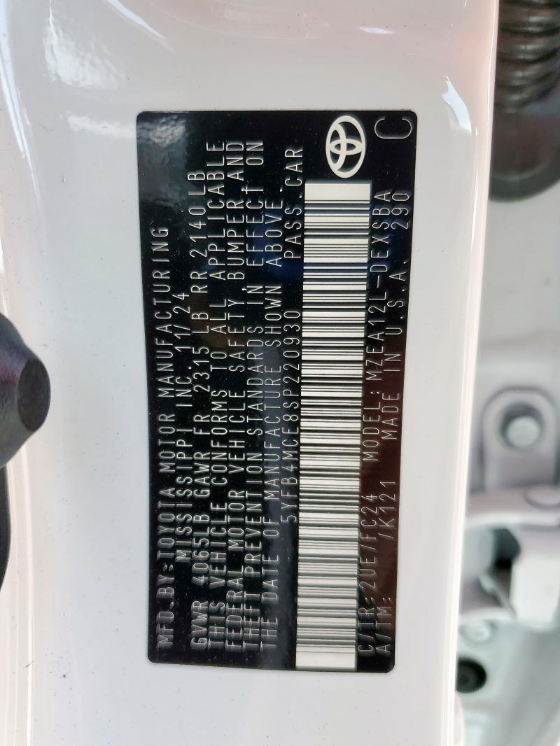 2025 TOYOTA COROLLA FX 5YFB4MCE8SP220930