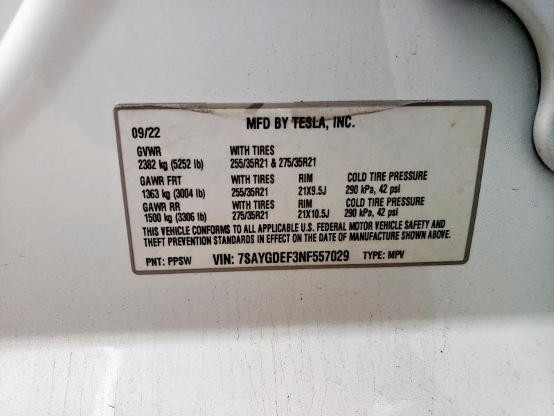 2022 TESLA MODEL Y - 7SAYGDEF3NF557029
