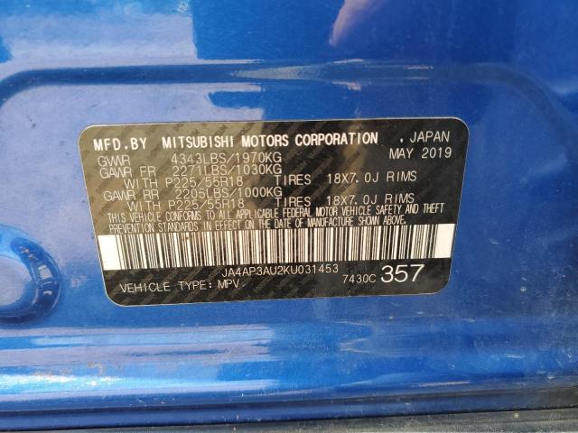 2019 MITSUBISHI OUTLANDER JA4AP3AU2KU031453