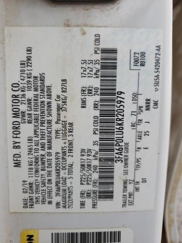 2019 FORD FUSION SE - 3FA6P0LU6KR205979