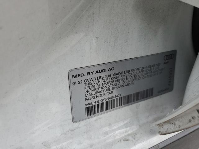 2022 AUDI S3 PREMIUM WAUH3DGY5NA043471