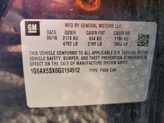 2016 CADILLAC CTS LUXURY 1G6AX5SX6G0194912