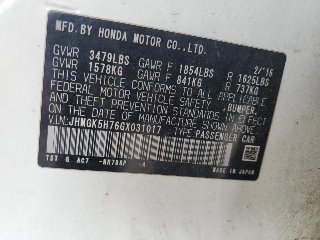 2016 HONDA FIT EX JHMGK5H76GX031017