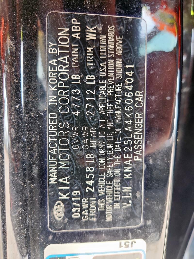 2019 KIA STINGER PR KNAE25LA4K6064041