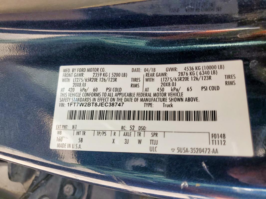 2018 FORD F250 SUPER - 1FT7W2BT8JEC38747