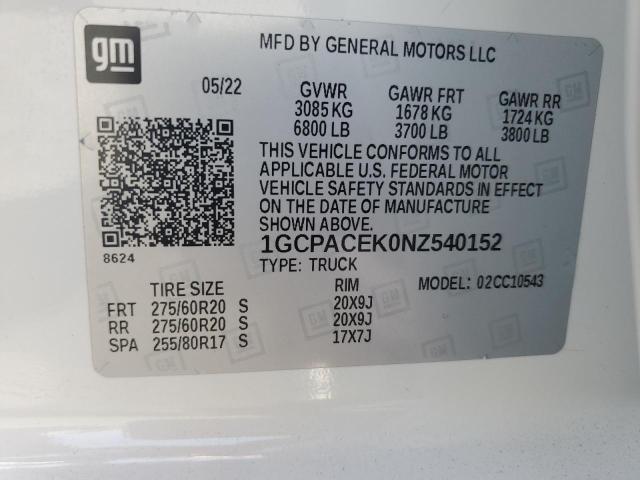 2022 CHEVROLET SILVERADO C1500 LT 1GCPACEK0NZ540152