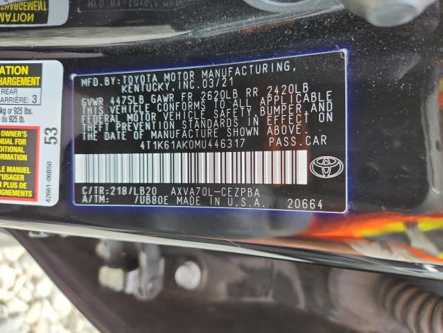 2021 TOYOTA CAMRY XSE - 4T1K61AK0MU446317