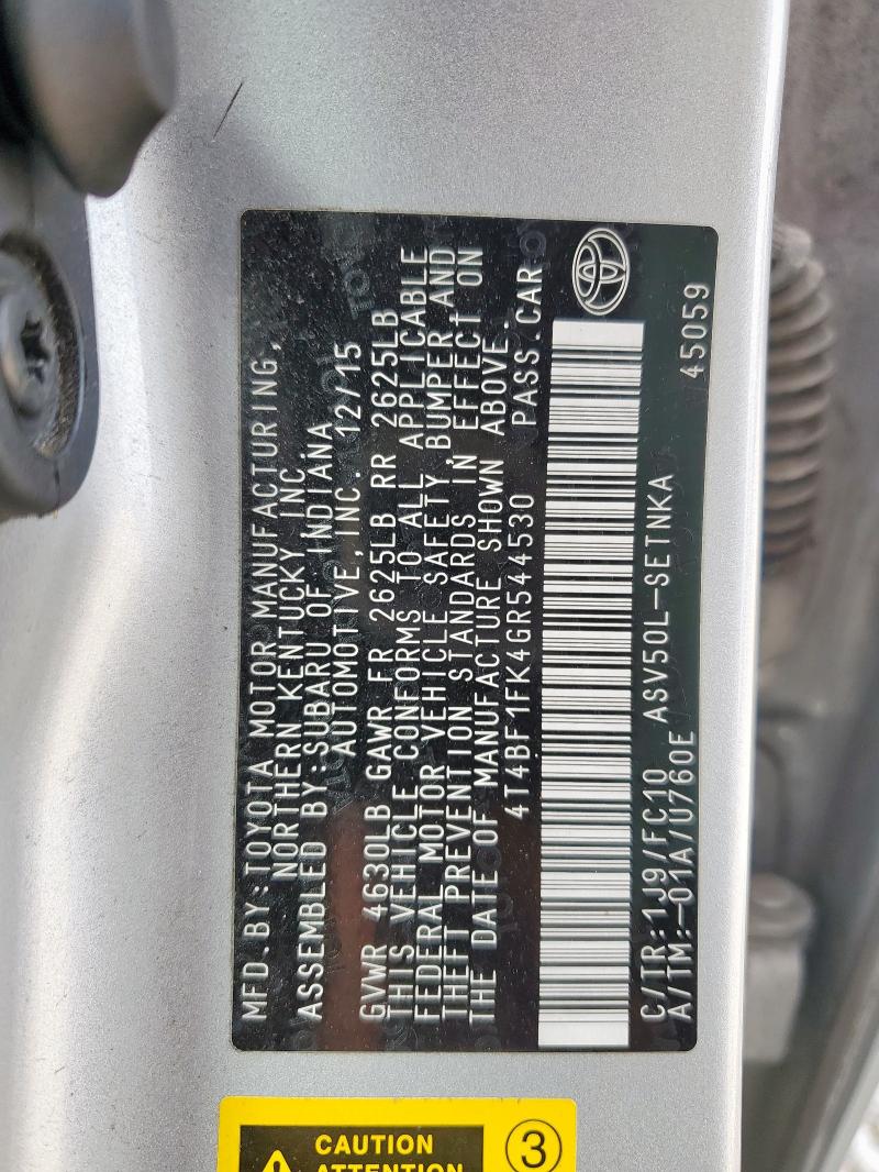 2016 TOYOTA CAMRY LE 4T4BF1FK4GR544530