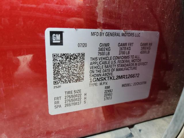 2021 CHEVROLET TAHOE K1500 HIGH COUNTRY 1GNSKTKL2MR126672