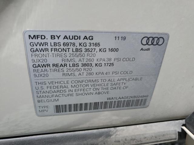 2019 AUDI E-TRON PRE WA1LAAGE2KB024948
