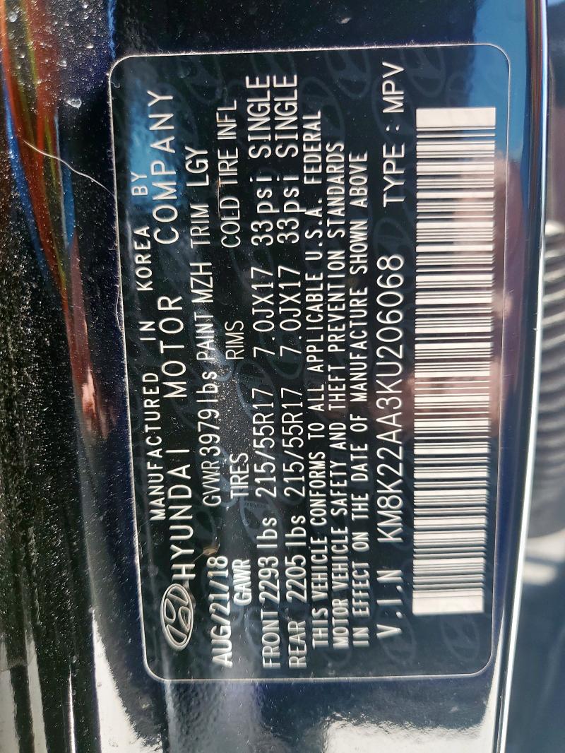2019 HYUNDAI KONA SEL KM8K22AA3KU206068