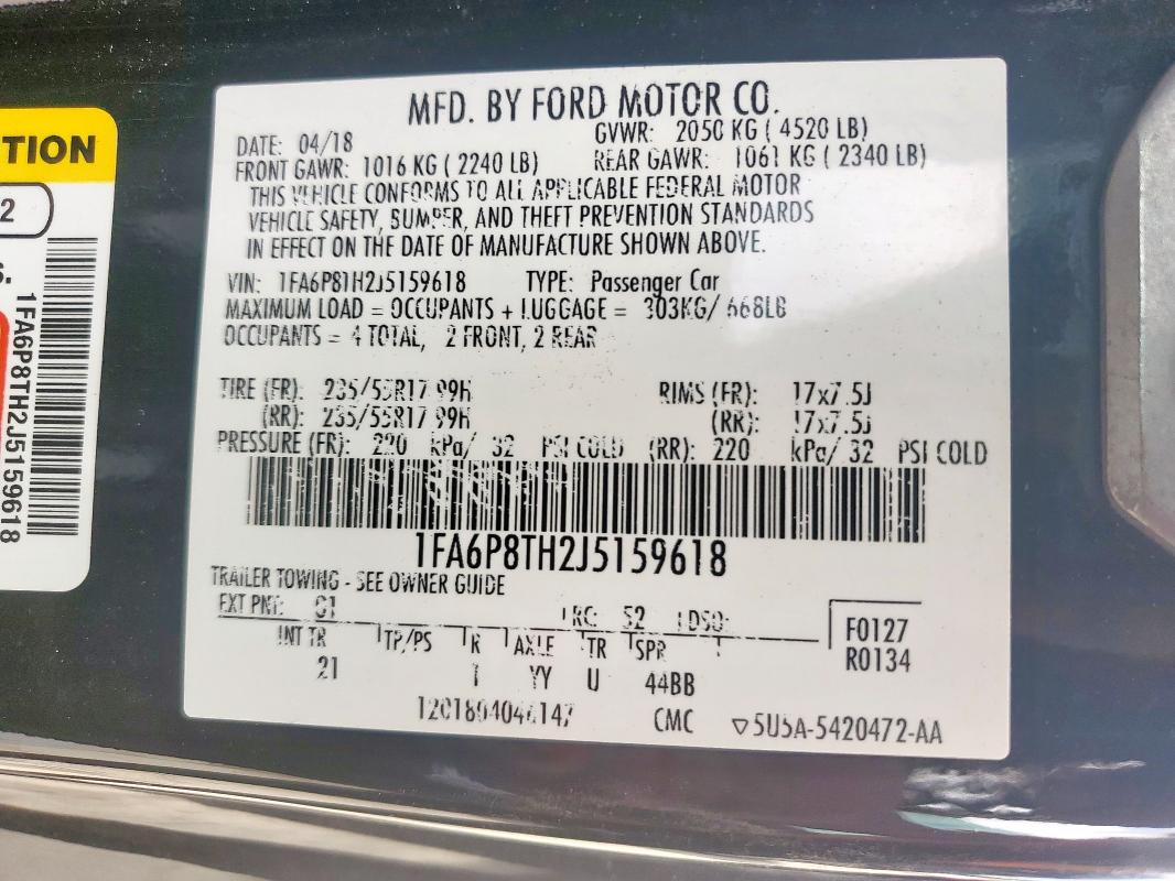 2018 FORD MUSTANG - 1FA6P8TH2J5159618
