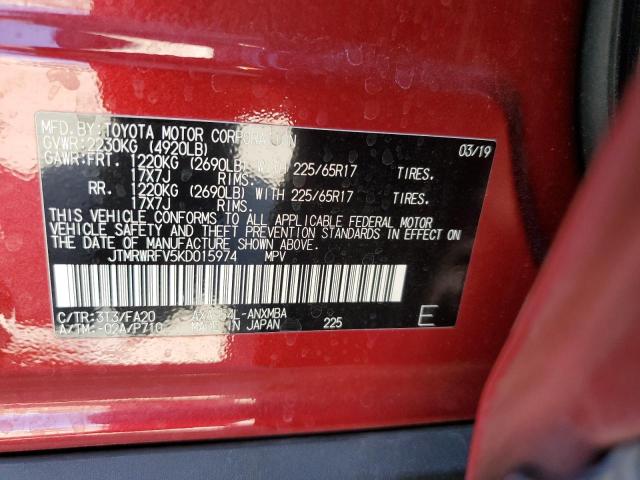 2019 TOYOTA RAV4 XLE JTMRWRFV5KD015974