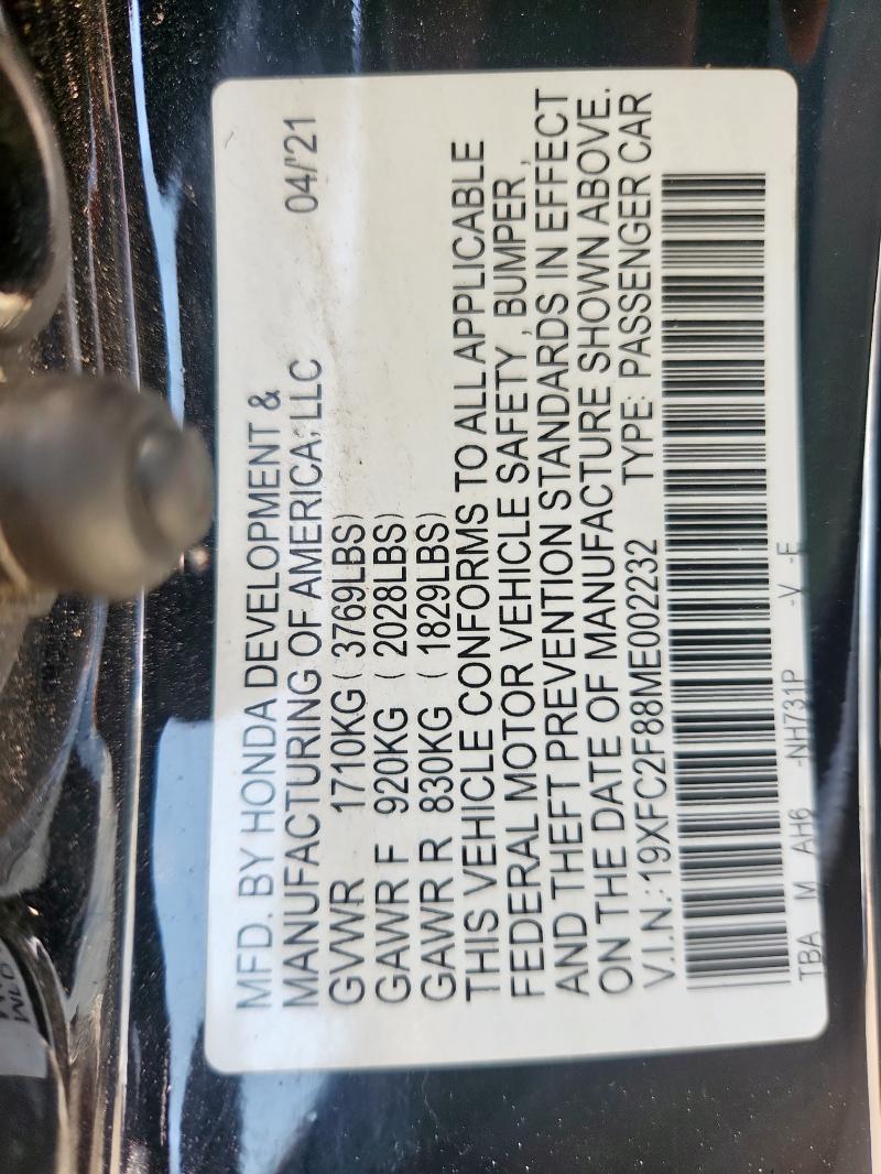 2021 HONDA CIVIC SPOR - 19XFC2F88ME002232