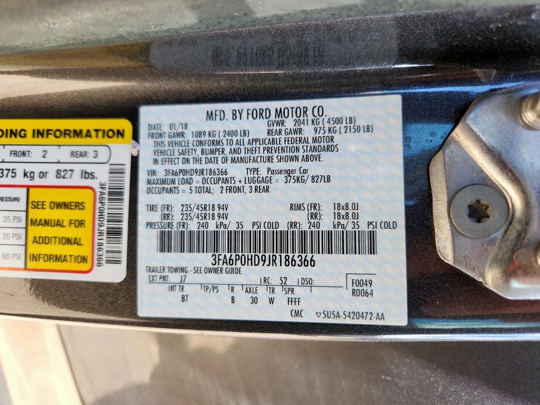 2018 FORD FUSION SE - 3FA6P0HD9JR186366