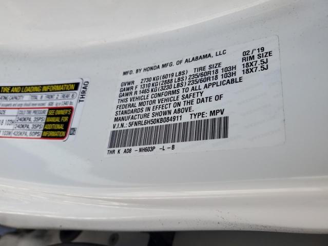 2019 HONDA ODESSY 5FNRL6H50KB084911