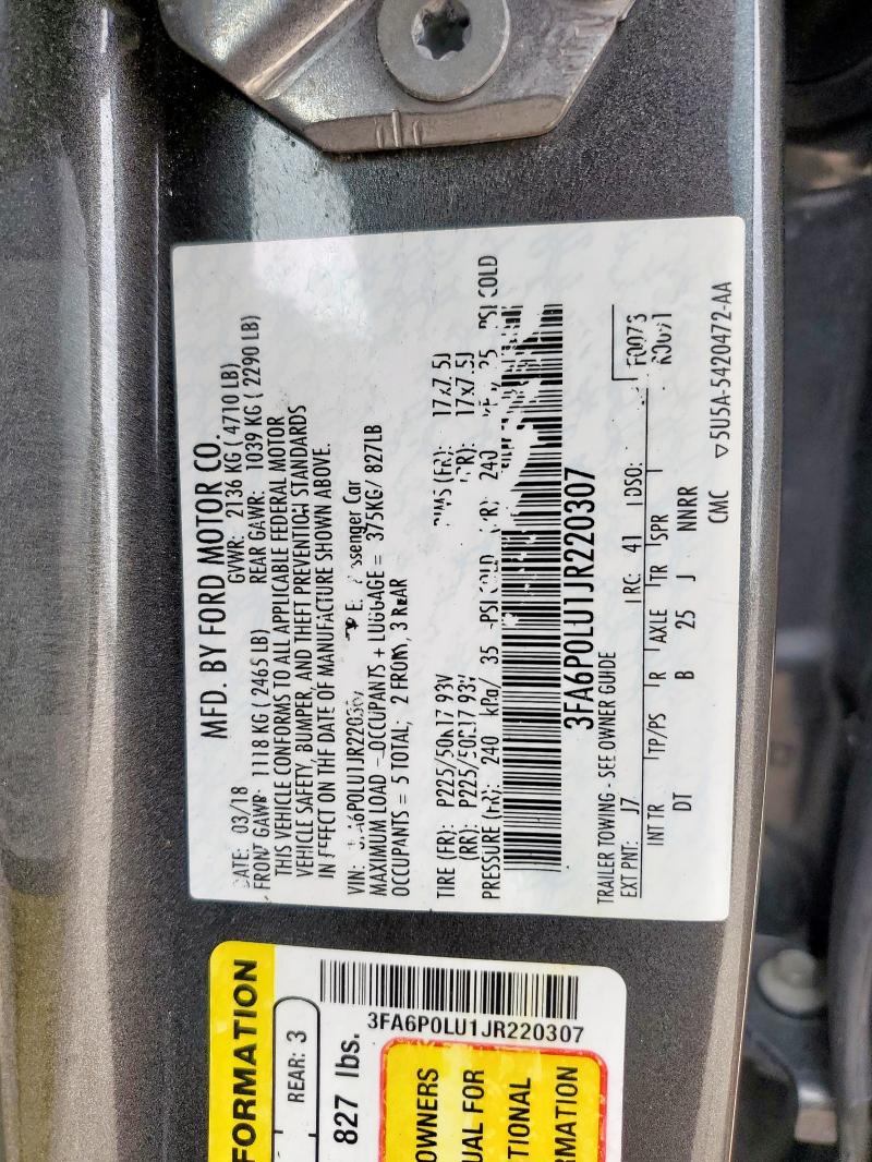 2018 FORD FUSION SE - 3FA6P0LU1JR220307