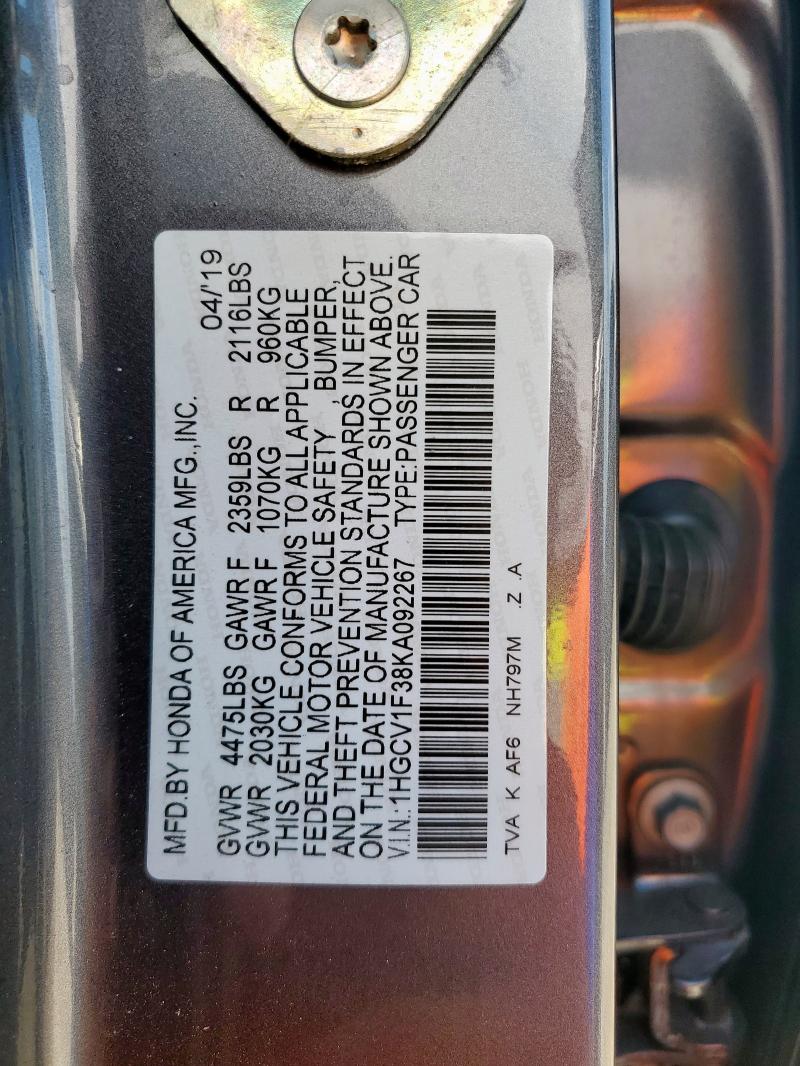 2019 HONDA ACCORD SPO - 1HGCV1F38KA092267