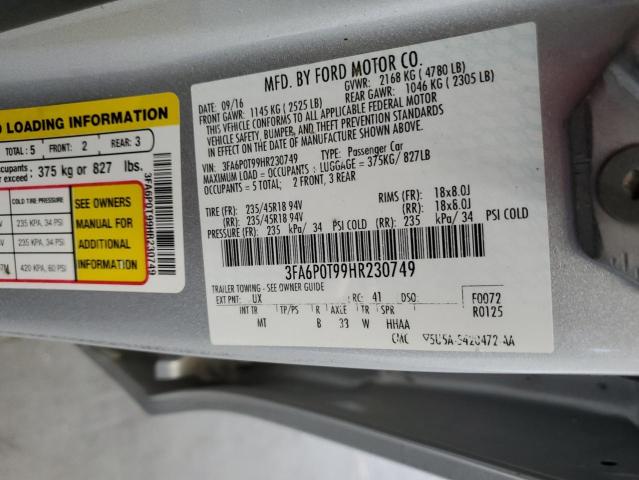 2017 FORD FUSION SE 3FA6P0T99HR230749