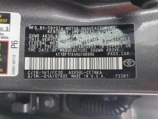 2017 TOYOTA CAMRY LE 4T1BF1FK4HU766996