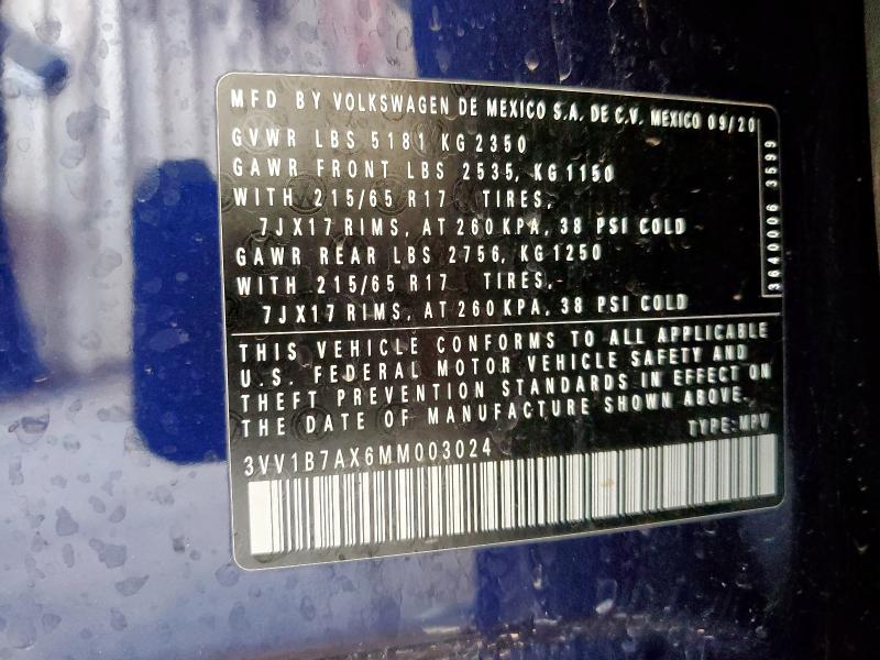 2021 VOLKSWAGEN TIGUAN S 3VV1B7AX6MM003024