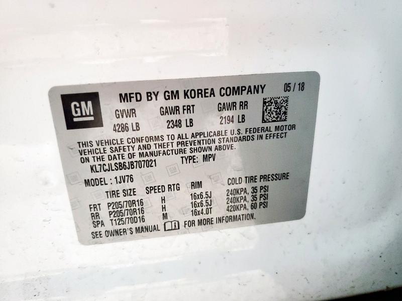 2018 CHEVROLET TRAX 1LT - KL7CJLSB6JB707021