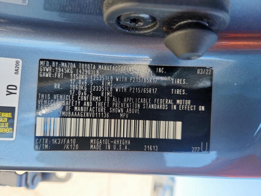 2022 TOYOTA COROLLA CR - 7MUBAAAGXNV011136