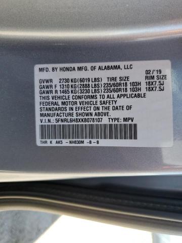 2019 HONDA ODYSSEY TO 5FNRL6H8XKB078107