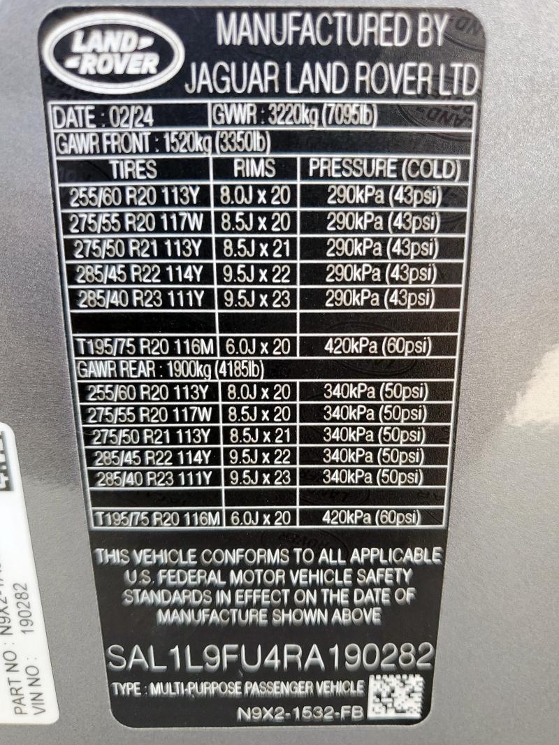 2024 LAND ROVER RANGE ROVE SAL1L9FU4RA190282