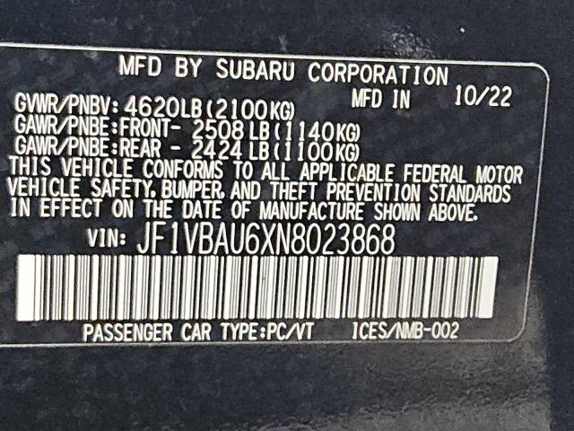 2022 SUBARU WRX GT JF1VBAU6XN8023868