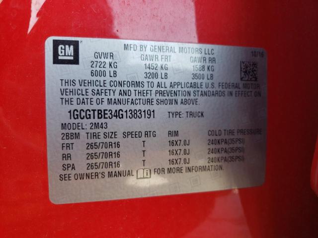 2016 CHEVROLET COLORADO 1GCGTBE34G1383191