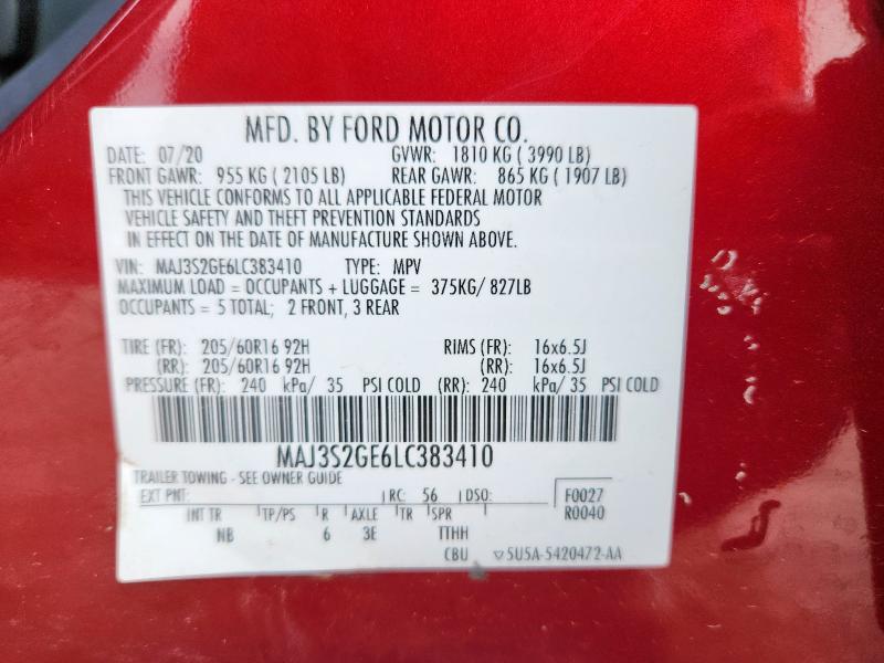2020 FORD ECOSPORT S MAJ3S2GE6LC383410