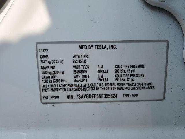 2022 TESLA MODEL Y - 7SAYGDEE5NF355624