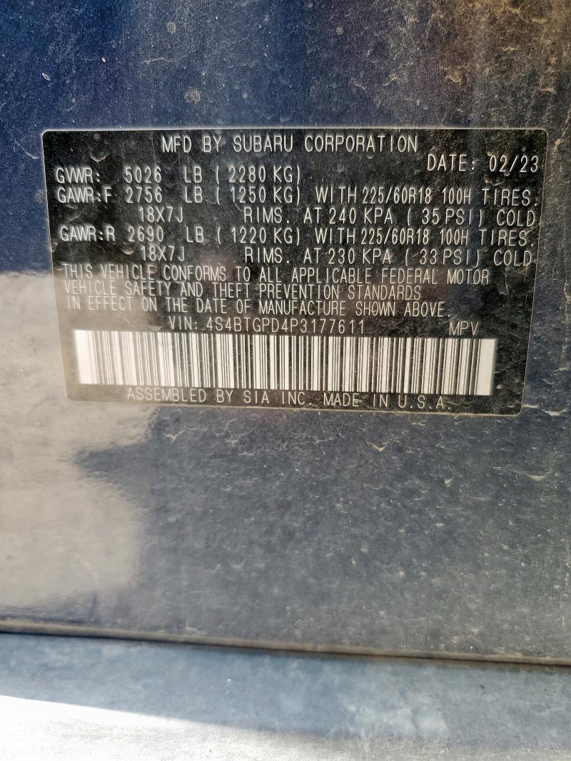 2023 SUBARU OUTBACK TO 4S4BTGPD4P3177611