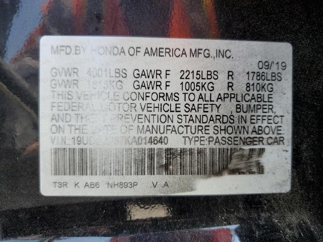 2019 ACURA ILX 19UDE2F37KA014640