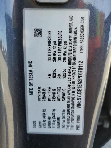 2023 TESLA MODEL 3 5YJ3E1EA3PF670112