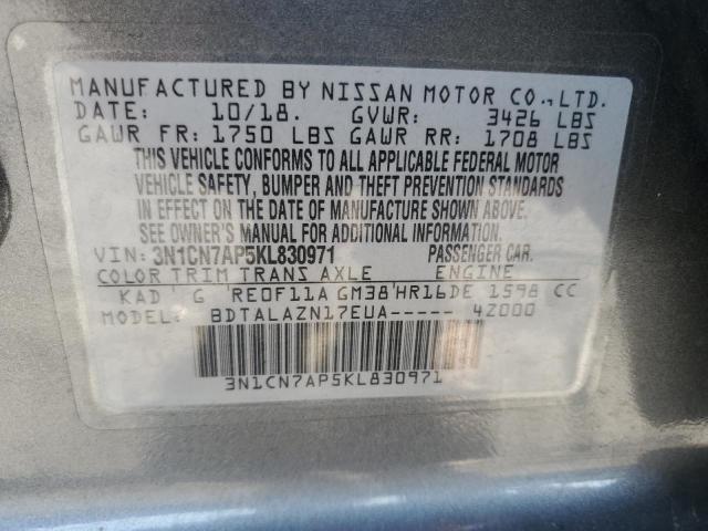 2019 NISSAN VERSA S 3N1CN7AP5KL830971