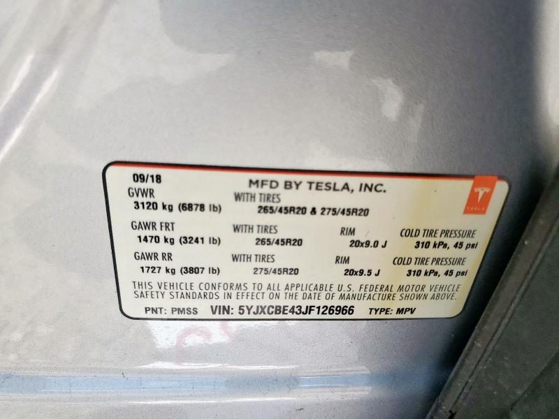 2018 TESLA MODEL X - 5YJXCBE43JF126966