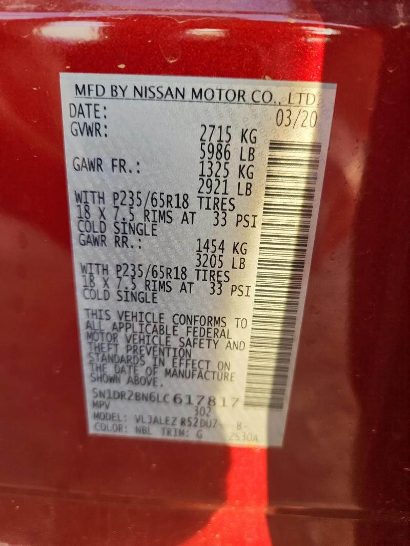 2020 NISSAN PATHFINDER - 5N1DR2BN6LC617817