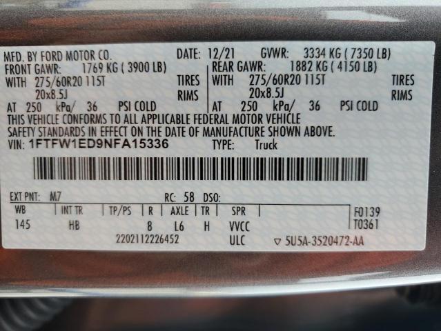 2022 FORD F150 SUPER 1FTFW1ED9NFA15336