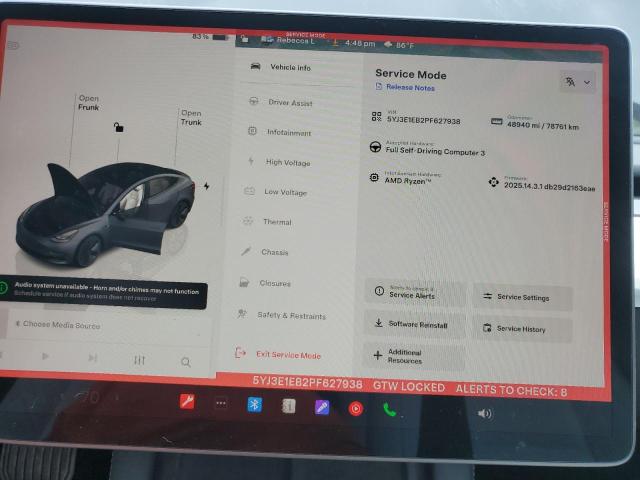 2023 TESLA MODEL 3 5YJ3E1EB2PF627938