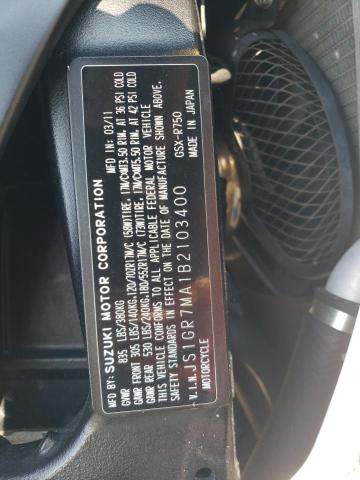 2011 SUZUKI GSX750 JS1GR7MA1B2103400