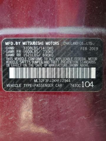 2019 MITSUBISHI MIRAGE G4 ML32F3FJ2KHF12944