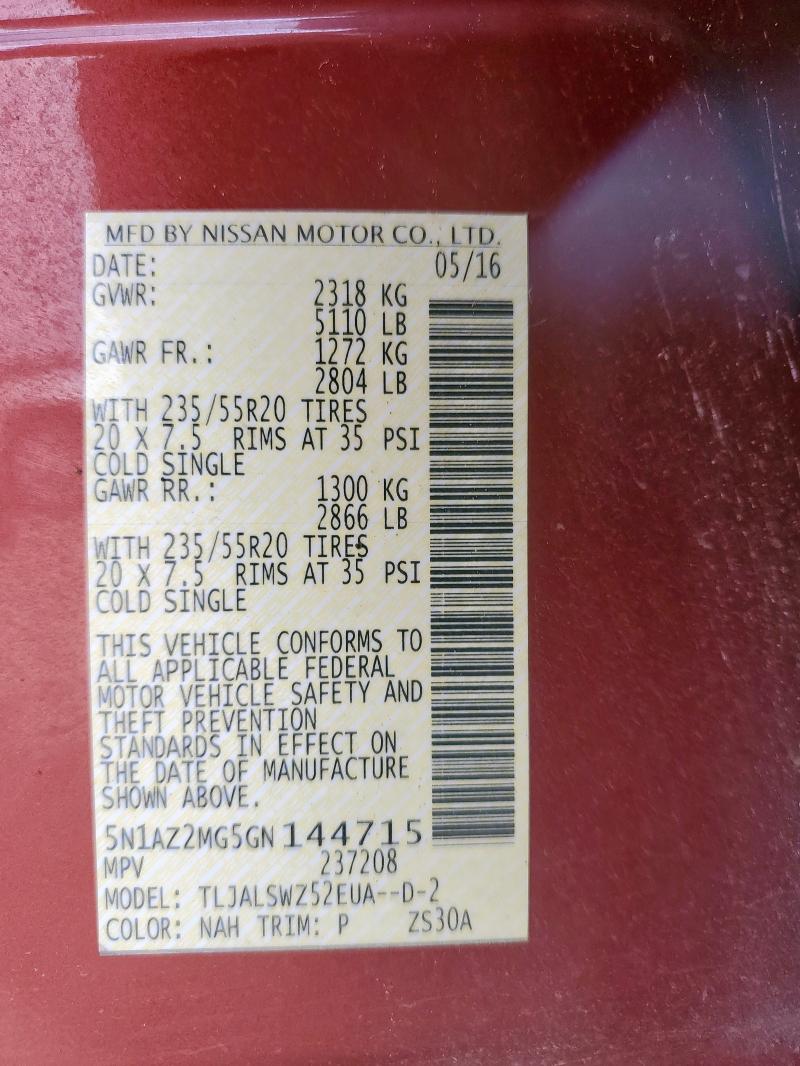 2016 NISSAN MURANO S 5N1AZ2MG5GN144715