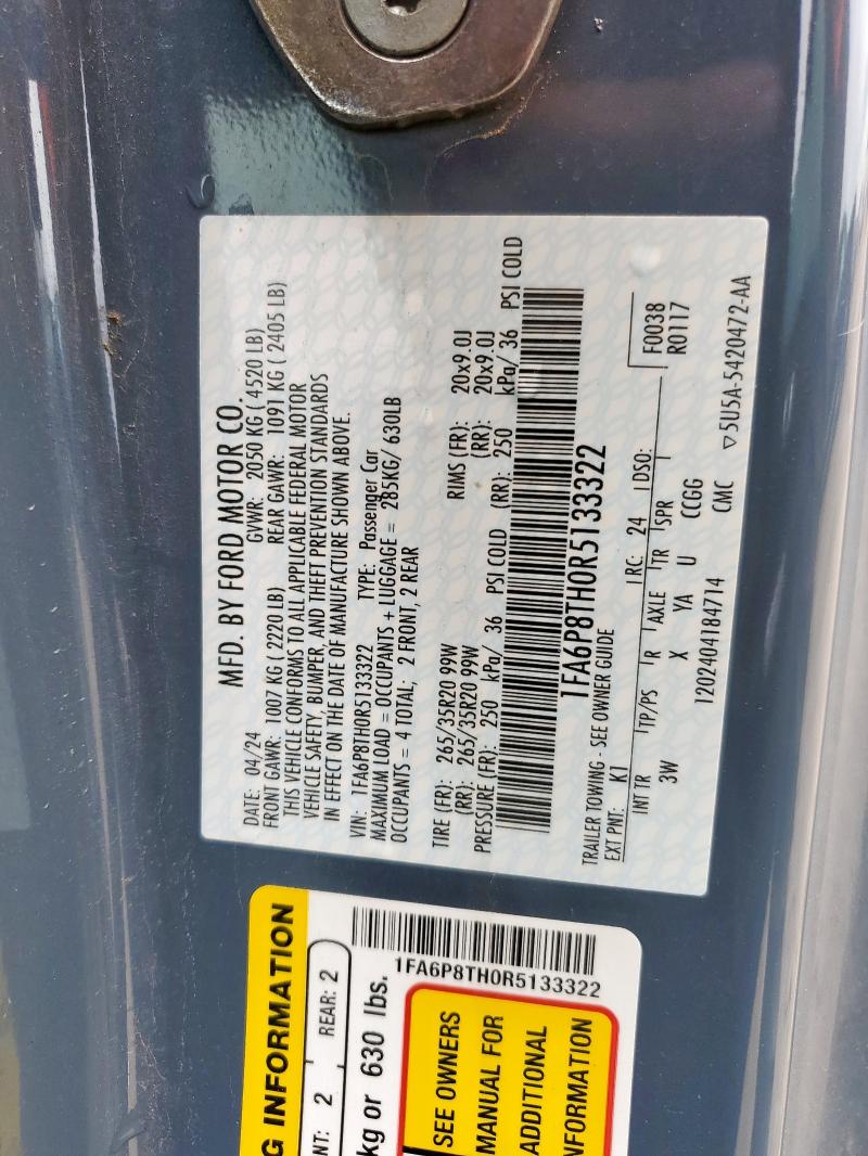 2024 FORD MUSTANG - 1FA6P8TH0R5133322