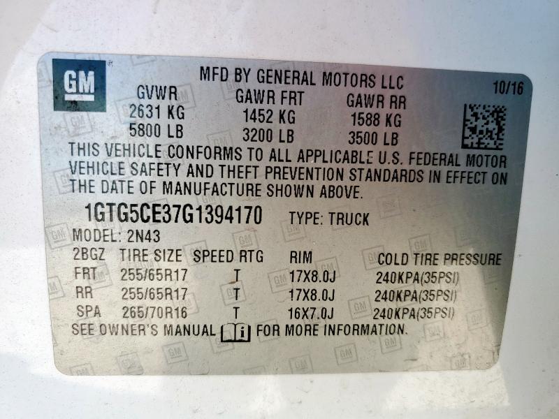 2016 GMC CANYON SLE 1GTG5CE37G1394170
