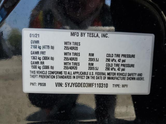 2021 TESLA MODEL Y 5YJYGDED3MF110310