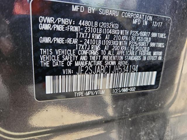 2018 SUBARU FORESTER 2 JF2SJABC1JH534194